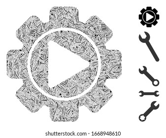 Hatch Mosaic based on automation icon. Mosaic vector automation is formed with scattered hatch elements. Bonus icons are added.
