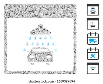 Hatch Mosaic based on automobile shower calendar page icon. Mosaic vector automobile shower calendar page is designed with scattered hatch elements. Bonus icons are added.