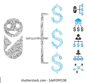 Hatch Mosaic based on baby expenses icon. Mosaic vector baby expenses is created with randomized hatch items. Bonus icons are added.