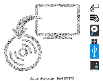 Hatch Mosaic based on backup icon. Mosaic vector backup is formed with randomized hatch elements. Bonus icons are added.