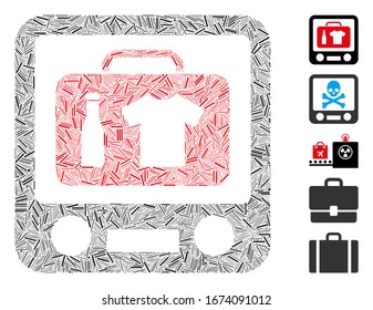 Hatch Mosaic based on baggage xray screening icon. Mosaic vector baggage xray screening is composed with randomized hatch items. Bonus icons are added.