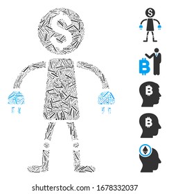 Hatch Mosaic basiert auf dem Symbol eines Bankroboters. Mosaik Vektorillustration Bank Roboter wird mit randomisierten Lukenflecken gebildet. Bonussymbole werden hinzugefügt.