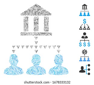 Hatch Mosaic based on bank building client links icon. Mosaic vector bank building client links is formed with random hatch items. Bonus icons are added.