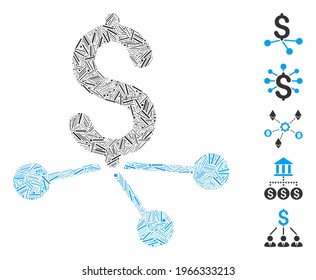 Hatch Mosaic based on bank branches icon. Mosaic vector bank branches is created with scattered hatch elements. Bonus icons are added.