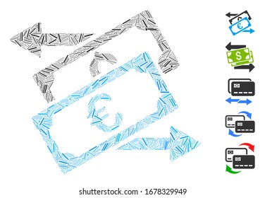 Mosaico de escotilla basado en el icono del canje de billetes. El intercambio de billetes vectoriales mosaicos se compone de elementos de escotilla aleatorizados. Se agregan iconos de bonificación.