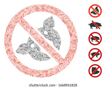 Hatch Mosaic auf der Grundlage eines verbotenen Schweinesymbols. Mosaike Vektorillustration verboten Schwein ist mit zufälligen Lukenelementen konstruiert. Bonussymbole werden hinzugefügt.