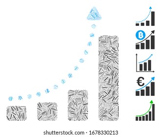 Hatch Mosaic basiert auf dem Trendsymbol von Balkendiagrammen. Mosaik Vektorillustration Balkendiagramm-Trend wird mit randomisierten Lukenelementen erstellt. Bonussymbole werden hinzugefügt.