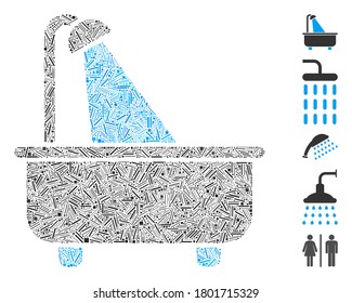 Hatch Mosaic based on bath icon. Mosaic vector bath is created with randomized hatch dots. Bonus icons are added.