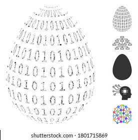 Hatch Mosaic based on binary digital abstract egg icon. Mosaic vector binary digital abstract egg is created with randomized hatch elements. Bonus icons are added.