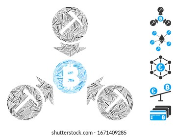 Hatch Mosaic based on Bitcoin mining pool icon. Mosaic vector Bitcoin mining pool is created with scattered hatch elements. Bonus icons are added.