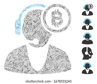 Hatch Mosaic basiert auf dem Bitcoin Operatorsymbol. Mosaik Vektorillustration Bitcoin Bediener besteht aus vereinzelten Brutstellen. Bonussymbole werden hinzugefügt.