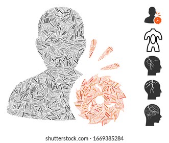 Mosaico de escotilla basado en el icono de ejecución del cuerpo. La ejecución del cuerpo del vector mosaico se crea con elementos de rayado aleatorizados. Se agregan iconos de bonificación.