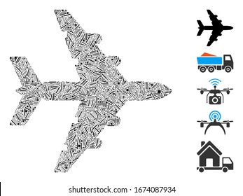 Mosaico del escote basado en el icono del bombardero. El bombardero vectorial mosaico está diseñado con elementos escogidos aleatoriamente. Se agregan iconos de bonificación.