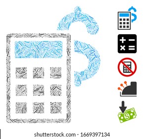 Hatch Mosaic based on business calculator icon. Mosaic vector business calculator is formed with scattered hatch spots. Bonus icons are added.