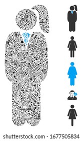 Hatch Mosaic based on business lady icon. Mosaic vector business lady is designed with random hatch items. Bonus icons are added.