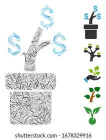 Hatch Mosaic based on business project plant icon. Mosaic vector business project plant is created with scattered hatch elements. Bonus icons are added.