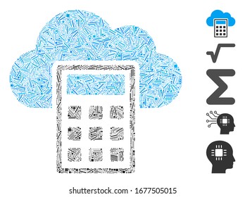 Hatch Mosaic based on calculation icon. Mosaic vector calculation is composed with randomized hatch spots. Bonus icons are added.