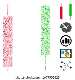 Mosaico de escotilla basado en el icono de candelabros. Los candelabros vectoriales mosaicos están diseñados con puntos de rayas aleatorias. Se agregan iconos de bonificación.