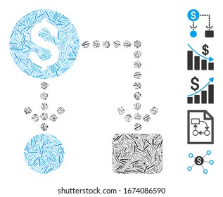 Hatch Mosaic based on cashflow icon. Mosaic vector cashflow is composed with scattered hatch dots. Bonus icons are added.