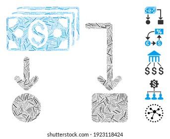 Hatch Mosaic based on cashflow icon. Mosaic vector cashflow is composed with randomized hatch elements. Bonus icons are added.