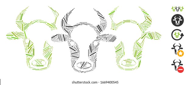 Hatch Mosaic based on cattle icon. Mosaic vector cattle is designed with scattered hatch spots. Bonus icons are added.