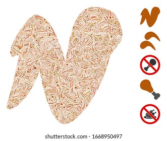 Mosaico escocés basado en el icono del ala de pollo. El ala de pollo vectorial mosaico está diseñado con objetos de escotilla dispersos. Se agregan iconos de bonificación.