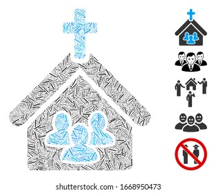 Hatch Mosaic based on church people icon. Mosaic vector church people is composed with scattered dash dots. Bonus icons are added.