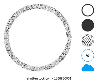 Mosaico de escote basado en el icono de burbuja circular. La burbuja de círculo vectorial mosaico está diseñada con elementos de rayas dispersas. Se agregan iconos de bonificación.