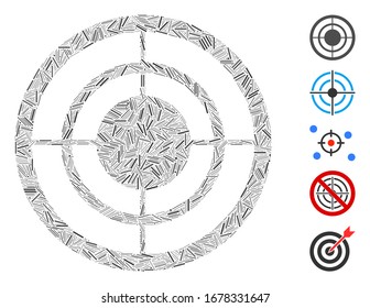 Hatch Mosaic based on circular target icon. Mosaic vector circular target is formed with scattered hatch spots. Bonus icons are added.