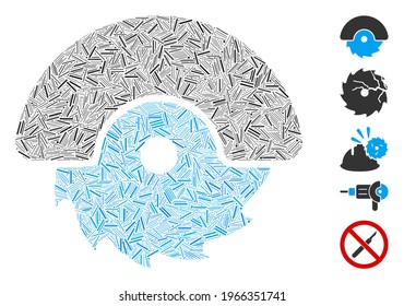 Hatch Mosaic based on circular cutter icon. Mosaic vector circular cutter is designed with random hatch spots. Bonus icons are added.