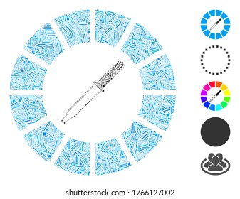 Mosaico de escotilla basado en el icono de círculo de color. El círculo de color vectorial mosaico está diseñado con elementos de trama aleatorizados. Se agregan iconos de bonificación.