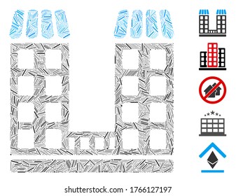 Hatch Mosaic based on company buildings icon. Mosaic vector company buildings is formed with randomized hatch spots. Bonus icons are added.