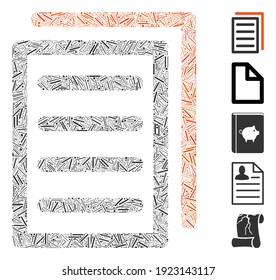Hatch Mosaic based on copy document icon. Mosaic vector copy document is created with randomized hatch elements. Bonus icons are added.
