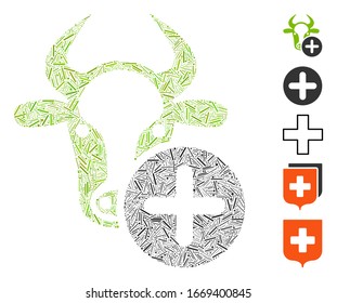 Hatch Mosaic based on cow add icon. Mosaic vector cow add is designed with scattered hatch elements. Bonus icons are added.