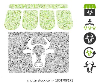 Hatch Mosaic based on cow farm icon. Mosaic vector cow farm is composed with randomized hatch spots. Bonus icons are added.