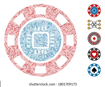 Hatch Mosaic based on CPU casino chip icon. Mosaic vector CPU casino chip is formed with scattered hatch spots. Bonus icons are added.