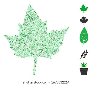 Hatch Mosaic based on currant leaf icon. Mosaic vector currant leaf is composed with scattered hatch dots. Bonus icons are added.