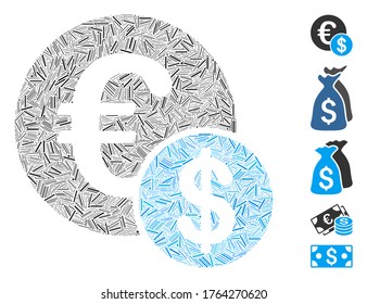 Mosaico de escotilla basado en el icono de moneda. La moneda vectorial mosaico está diseñada con puntos de guiones aleatorios. Se agregan iconos de bonificación.