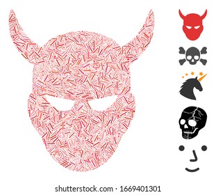 Hatch Mosaic based on daemon head icon. Mosaic vector daemon head is created with randomized hatch spots. Bonus icons are added.
