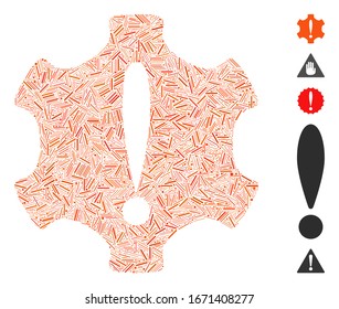 Hatch Mosaic based on danger icon. Mosaic vector danger is designed with random hatch elements. Bonus icons are added.