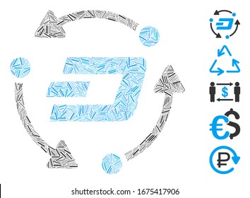Hatch Mosaic based on Dash turnover icon. Mosaic vector Dash turnover is created with random hatch elements. Bonus icons are added.
