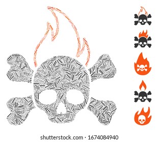 Hatch Mosaic based on death fire icon. Mosaic vector death fire is designed with scattered hatch spots. Bonus icons are added.