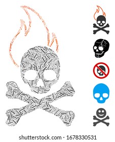 Mosaico del escote basado en el icono del fuego de la muerte. El fuego de muerte por vector mosaico se forma con puntos de escotilla aleatorizados. Se agregan iconos de bonificación.