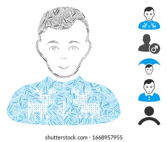 Mosaico de escote basado en el ícono del niño pullover de los ciervos. El vectorial mosaico de ciervos pullover está compuesto por elementos de escotilla aleatorizados. Se agregan iconos de bonificación.