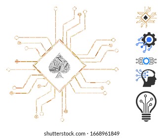 Hatch Mosaic based on digital casino circuit icon. Mosaic vector digital casino circuit is designed with random hatch elements. Bonus icons are added.