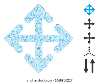 Colocar mosaico basado en el icono de las variantes de dirección. Variantes de dirección vectorial mosaico se forman con manchas de rayas dispersas. Se agregan iconos de bonificación.