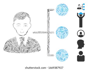 Hatch Mosaic based on distribution manager icon. Mosaic vector distribution manager is composed with scattered hatch elements. Bonus icons are added.