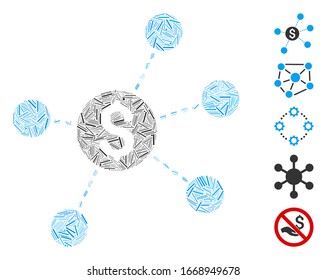Hatch Mosaic based on dollar virtual links icon. Mosaic vector dollar virtual links is created with randomized hatch spots. Bonus icons are added.