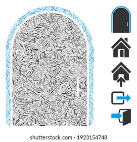 Mosaico de escotilla basado en el icono de la puerta. La puerta vectorial mosaico se crea con puntos de trama aleatoria. Se agregan iconos de bonificación.
