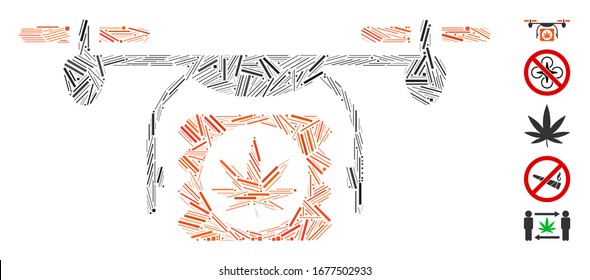 Hatch Mosaic based on drugs drone shipment icon. Mosaic vector drugs drone shipment is formed with random hatch elements. Bonus icons are added.